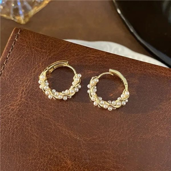 Imitation Pearl Small Round Hoop Earrings