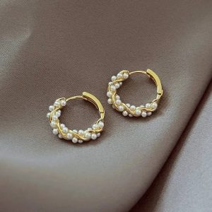 Imitation Pearl Small Round Hoop Earrings