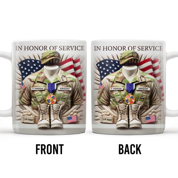 In Honor Of Service, Military Uniform and U.S. Flag - Personalized Custom Coffee Mug - GRAD280_MG
