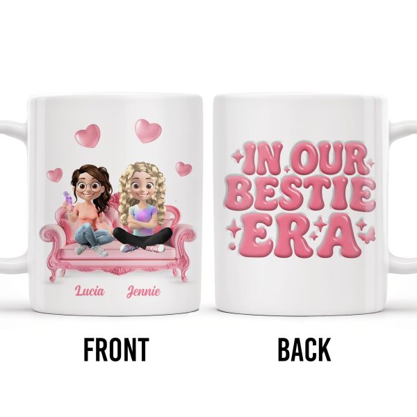 In Our Bestie Era, Hearts And Animated Female Characters - Personalized Custom Coffee Mug - BST172_MG