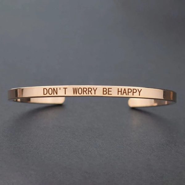 Inspirational Quotes Cuff Bracelet " DON'T WORRY BE HAPPY " Metal Engraved Bracelet