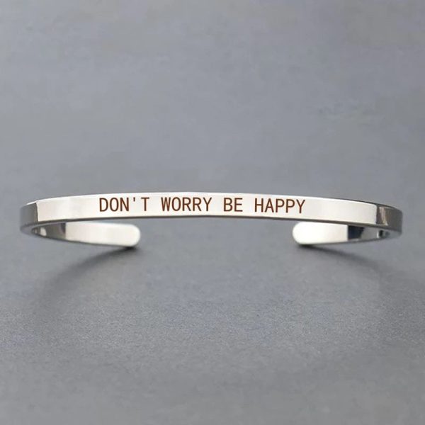 Inspirational Quotes Cuff Bracelet " DON'T WORRY BE HAPPY " Metal Engraved Bracelet