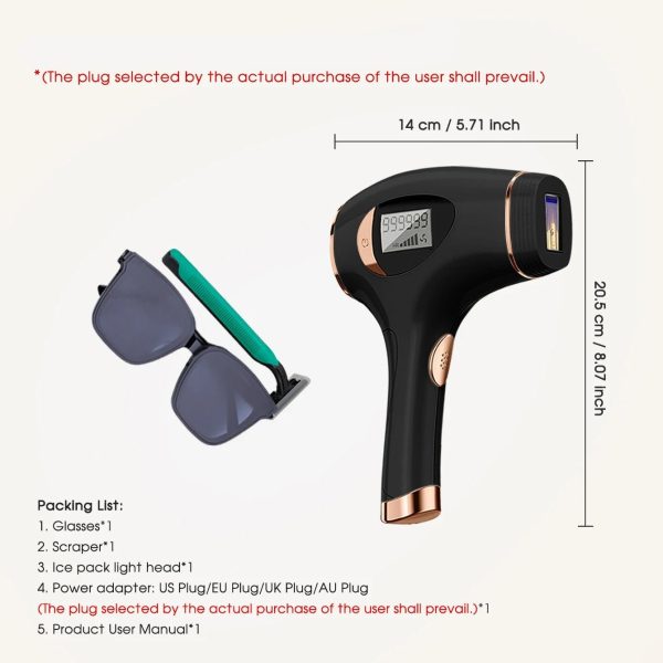 Ipl Laser Hair Removal Device For Women, 5 Levels, Lcd Display, Manual/Auto Modes