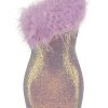 Iridescent Sequin One Shoulder Feather Trim Party Midi Dress - Lilac