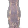 Iridescent Sequin Sweetheart Strapless Feather Cocktail Midi Dress - Lilac