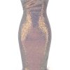 Iridescent Sequin Sweetheart Strapless Feather Cocktail Midi Dress - Lilac