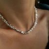 Irregular Pink Stone Beaded Heart Pendant Choker Necklace
