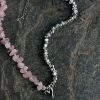 Irregular Pink Stone Beaded Heart Pendant Choker Necklace