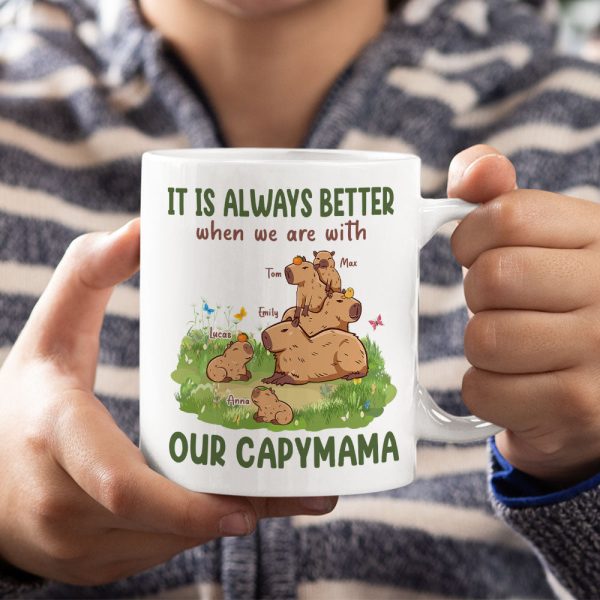 It Is Always Better When We Are With, Personalized Mug, Gift For Mom, Mother's Day Gift, Capybara Mom And Kids Mug