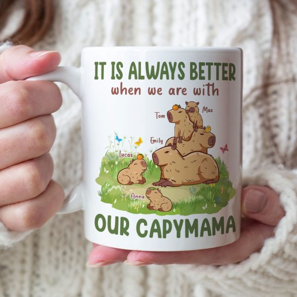 It Is Always Better When We Are With, Personalized Mug, Gift For Mom, Mother's Day Gift, Capybara Mom And Kids Mug