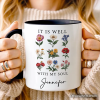 It Is Well With My Soul Christian Floral Personalized Mug, Vintage Bible Verse Gift with Custom Name