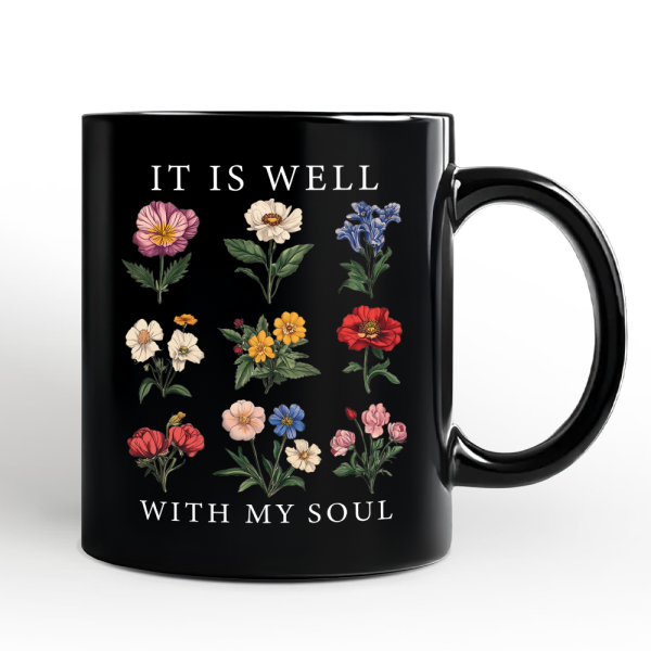 It Is Well With My Soul Christian Vintage Personalized Mug, Floral Bible Verse Gift with Custom Name