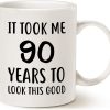 It Took Me 90 Years to Look This Good Funny Coffee Mug, 90th Birthday Gift for Mom Dad Grandpa Grandma Family Birthday Humor Mug