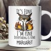 It's Fine I'm Fine Fire Cat Personalized Mug, Sarcastic Gift With Custom Name