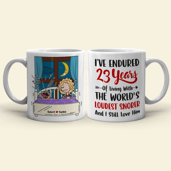 I've Endured Living With The World's Loudest Snorer, Couple Gift, Personalized Mug, Funny Couple Mug