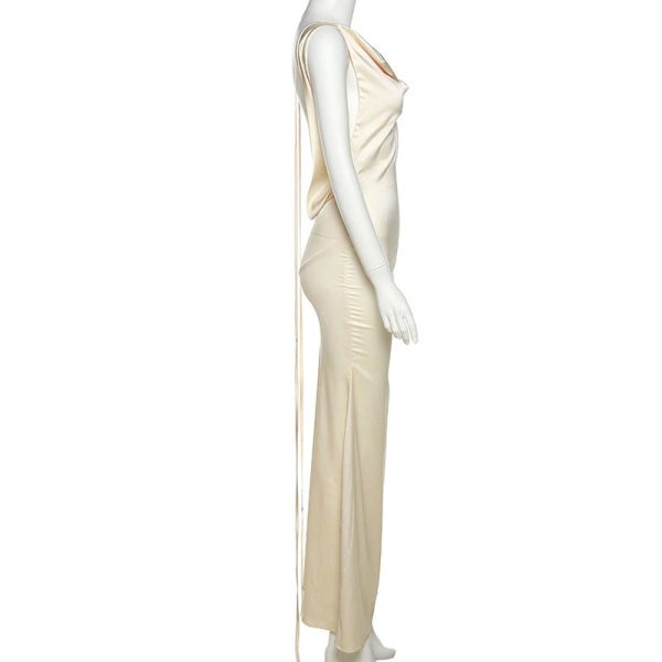 Ivory Satin Backless Maxi Dress