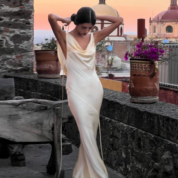 Ivory Satin Backless Maxi Dress