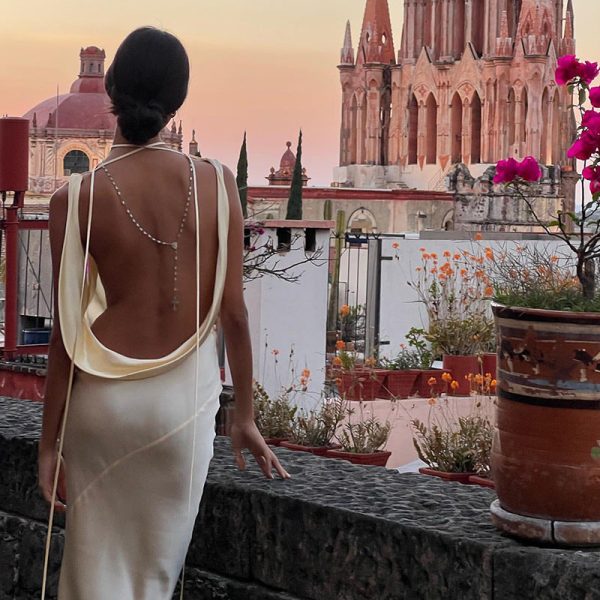 Ivory Satin Backless Maxi Dress