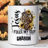 Jesus Fills My Cup Christian Personalized Mug, Leopard Print Coffee Gift with Custom Name