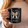 Jesus Is the Reason Christmas Personalized Mug, Coquette Gold Bow Cross Gift with Custom Name