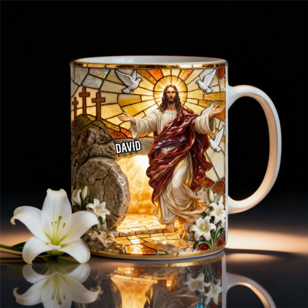 Jesus Resurrection - Personalized White Edge-to-Edge Mug - Easter Gift For Christian HH01