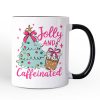 Jolly and Caffeinated Christmas Personalized Mug, Retro Coquette Coffee Holiday Gift with Custom Name