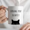 Judging You Silently Coffee Mug Funny Black Cat Lover Gift for Cat Mom Dad Women Men, Cat Lover Birthday Gift