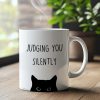 Judging You Silently Coffee Mug Funny Black Cat Lover Gift for Cat Mom Dad Women Men, Cat Lover Birthday Gift