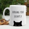 Judging You Silently Coffee Mug Funny Black Cat Lover Gift for Cat Mom Dad Women Men, Cat Lover Birthday Gift