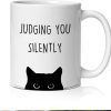 Judging You Silently Coffee Mug Funny Black Cat Lover Gift for Cat Mom Dad Women Men, Cat Lover Birthday Gift