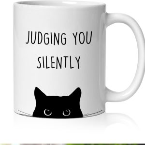 Judging You Silently Coffee Mug Funny Black Cat Lover Gift for Cat Mom Dad Women Men, Cat Lover Birthday Gift
