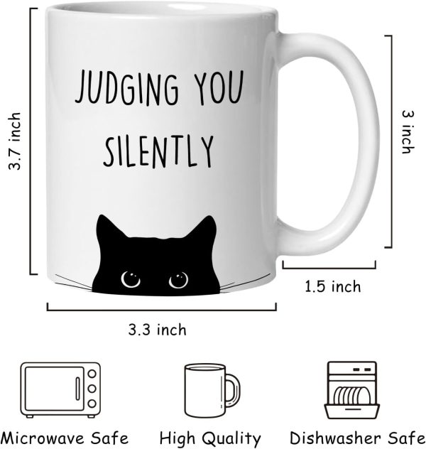 Judging You Silently Coffee Mug Funny Black Cat Lover Gift for Cat Mom Dad Women Men, Cat Lover Birthday Gift