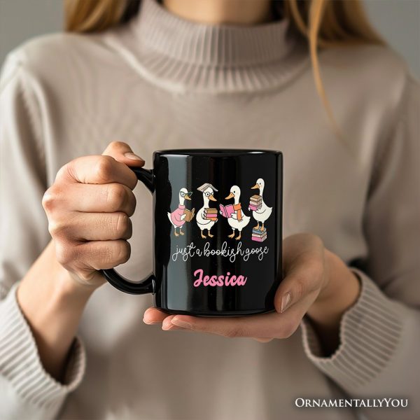 Just a Bookish Goose Personalized Mug, Funny Nerdy Book Readers Gift with Custom Name