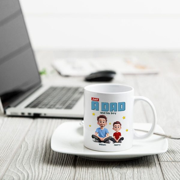 Just A Dad And His Kids Cartoon Funny Style Personalized Mug, Unique 2025 Father's Day Gift For Dad