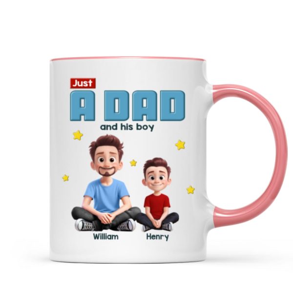 Just A Dad And His Kids Cartoon Funny Style Personalized Mug, Unique 2025 Father's Day Gift For Dad