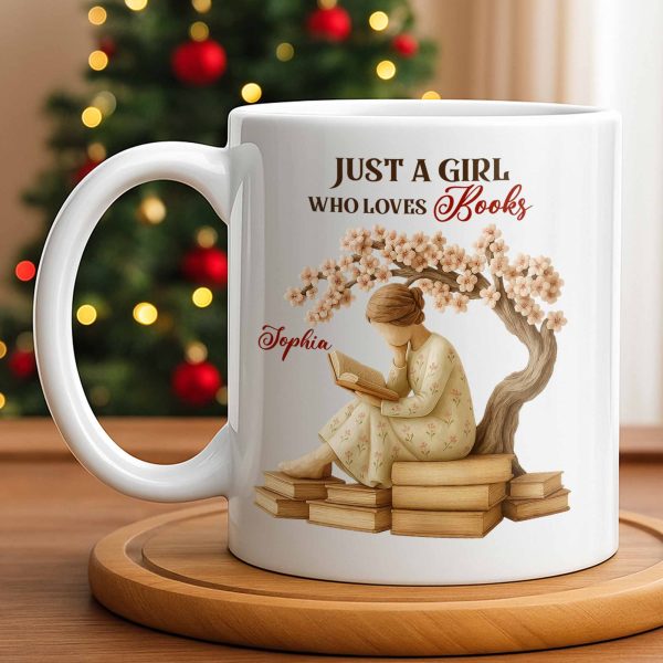Just A Girl Who Loves Books And Sakura Tree - Personalized Custom Coffee Mug - BLV018_MG