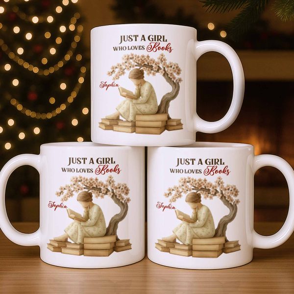 Just A Girl Who Loves Books And Sakura Tree - Personalized Custom Coffee Mug - BLV018_MG
