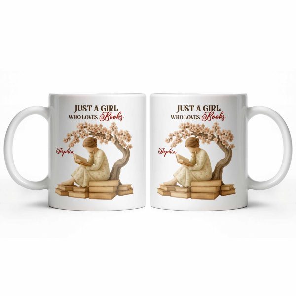 Just A Girl Who Loves Books And Sakura Tree - Personalized Custom Coffee Mug - BLV018_MG