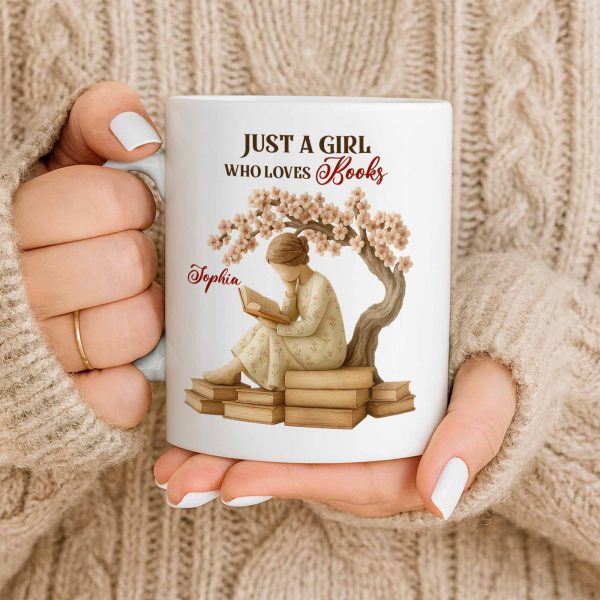 Just A Girl Who Loves Books And Sakura Tree - Personalized Custom Coffee Mug - BLV018_MG