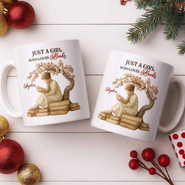 Just A Girl Who Loves Books And Sakura Tree - Personalized Custom Coffee Mug - BLV018_MG
