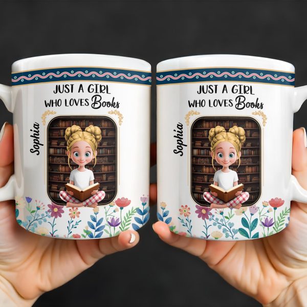 Just A Girl Who Loves Books With Floral Design - Personalized Custom Coffee Mug - BLV056_MG