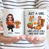 Just A Girl Who Loves Fall And Her Dogs Doll Woman Watercolor Cute Dogs Personalized Mug