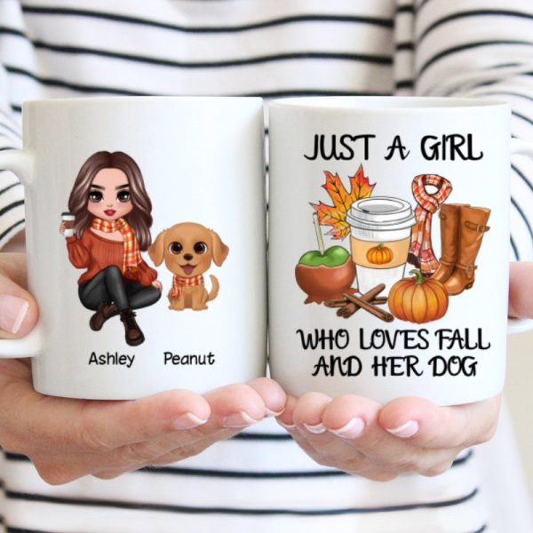 Just A Girl Who Loves Fall And Her Dogs Doll Woman Watercolor Cute Dogs Personalized Mug