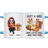 Just A Girl Who Loves Fall And Her Dogs Doll Woman Watercolor Cute Dogs Personalized Mug