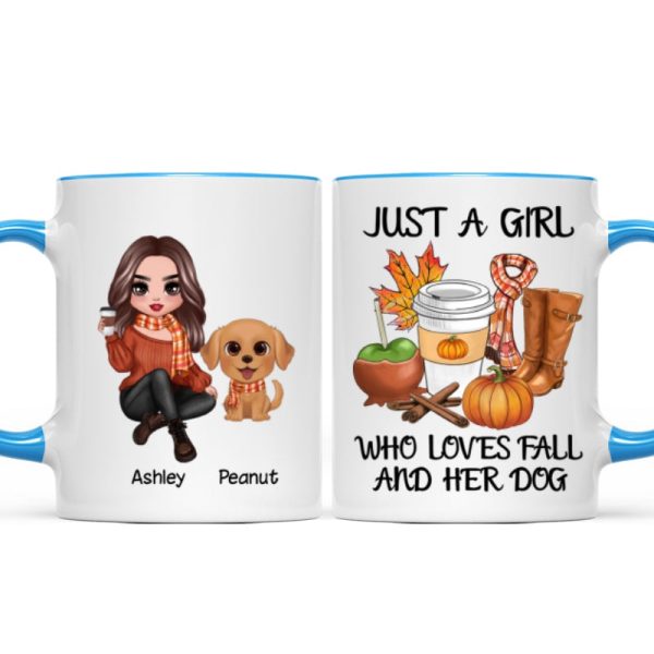 Just A Girl Who Loves Fall And Her Dogs Doll Woman Watercolor Cute Dogs Personalized Mug