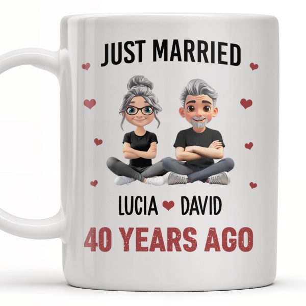 Just Married Cartoon Couple With Hearts - Personalized Custom Coffee Mug - CPL445_MG