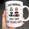 Just Married Cartoon Couple With Hearts - Personalized Custom Coffee Mug - CPL445_MG