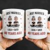Just Married Cartoon Couple With Hearts - Personalized Custom Coffee Mug - CPL445_MG