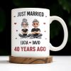 Just Married Cartoon Couple With Hearts - Personalized Custom Coffee Mug - CPL445_MG