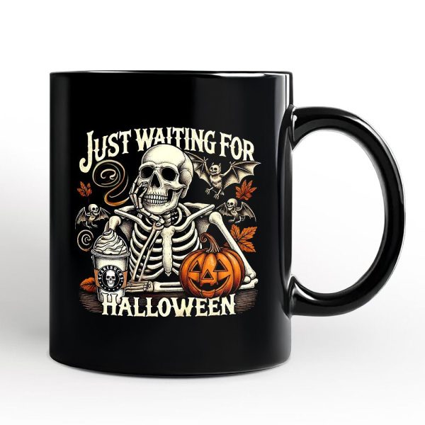Just Waiting for Halloween Personalized Mug, Spooky Skeleton Gift with Custom Name